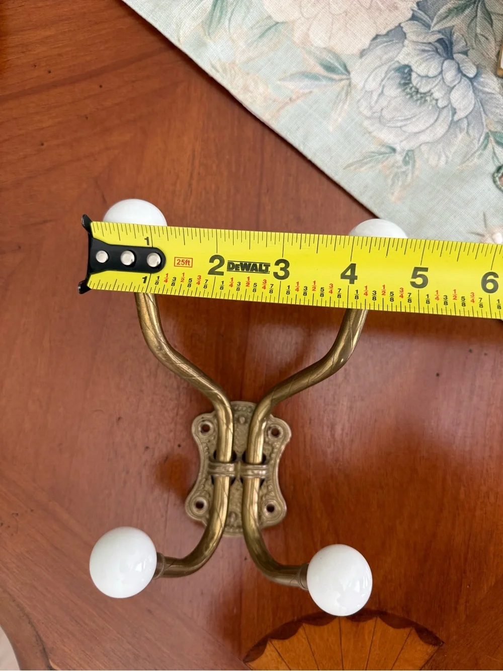 Brass Wall Hook with White Porcelain Knobs - Home Wall Decor